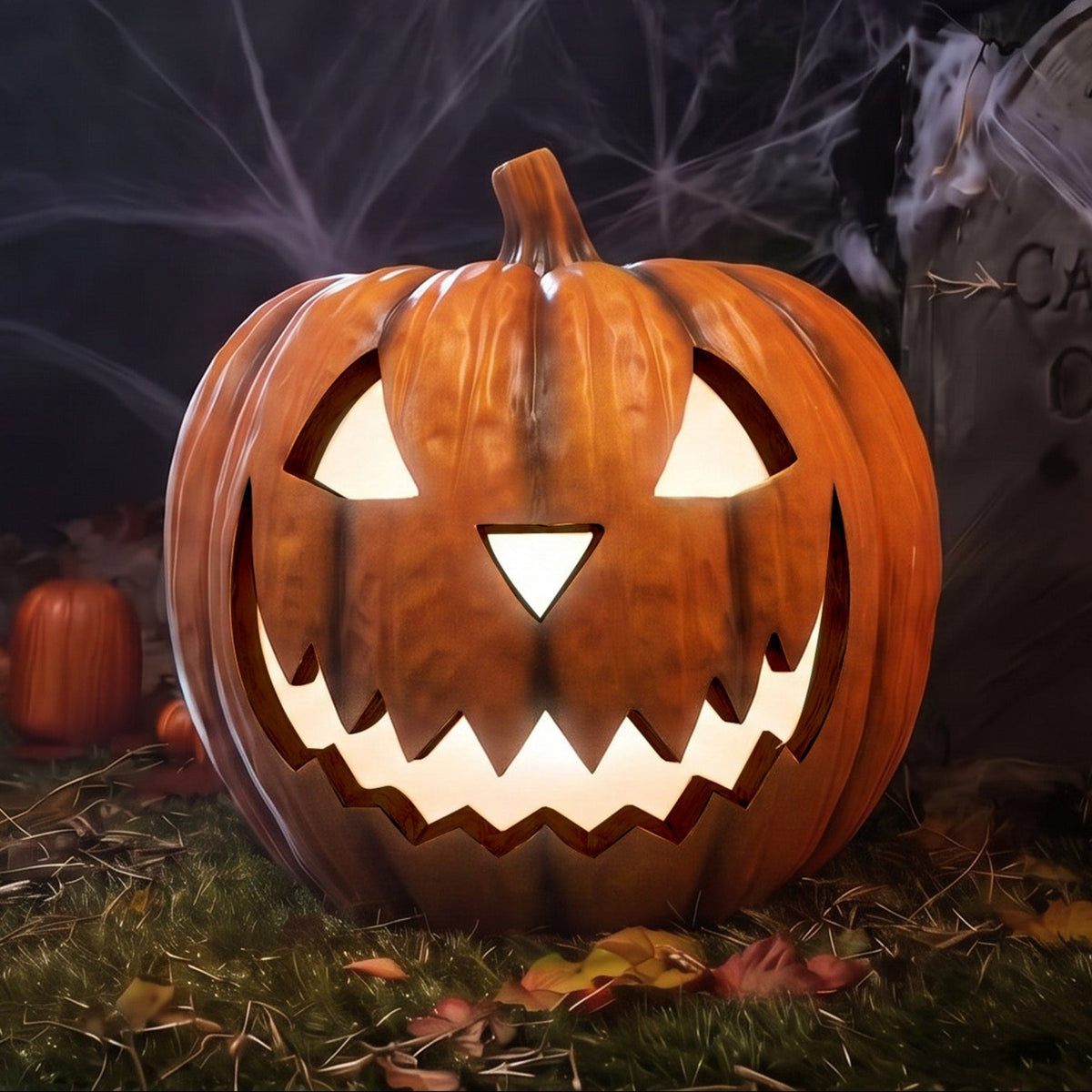 Large Halloween Pumpkin Ornament with Warm White LED Lights