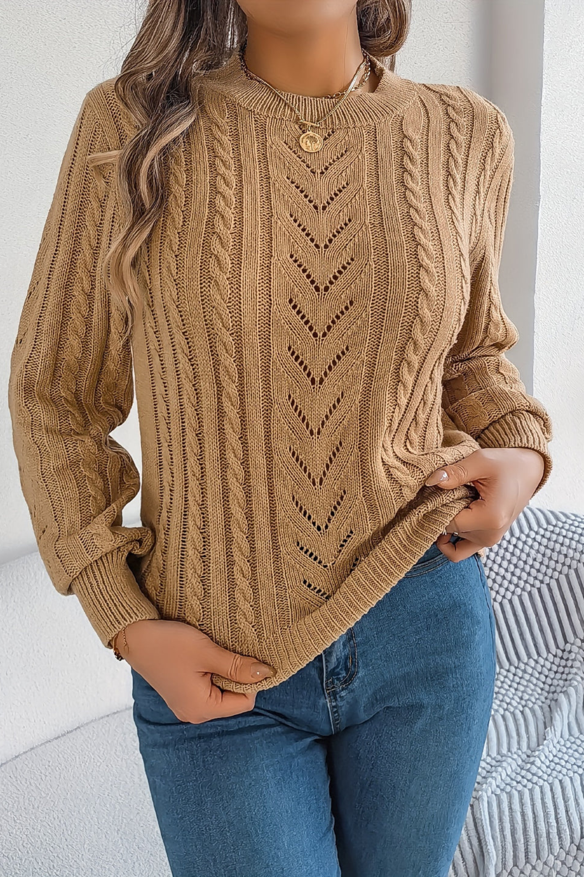 Cosy Crew Neck Cable Knit Sweater