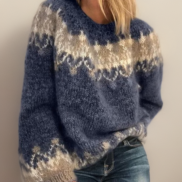 Cosy Fair Isle Knit Sweater with Patterned Yoke