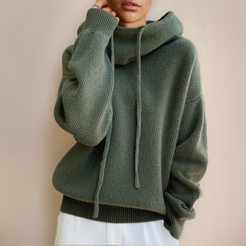 Cosy Oversized Knit Hoodie Sweater with Drawstring Hood