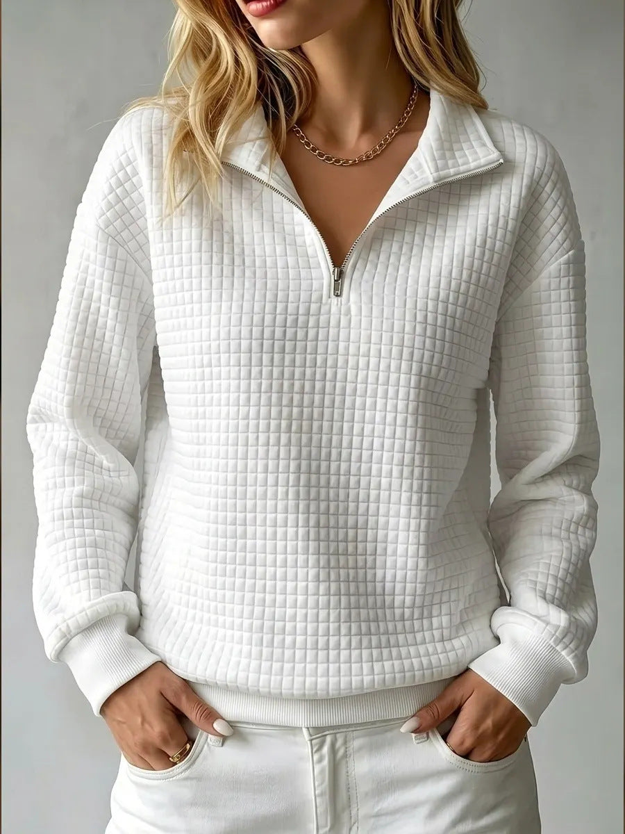 Half Zip Sweatshirt with Quilted Texture and Collar