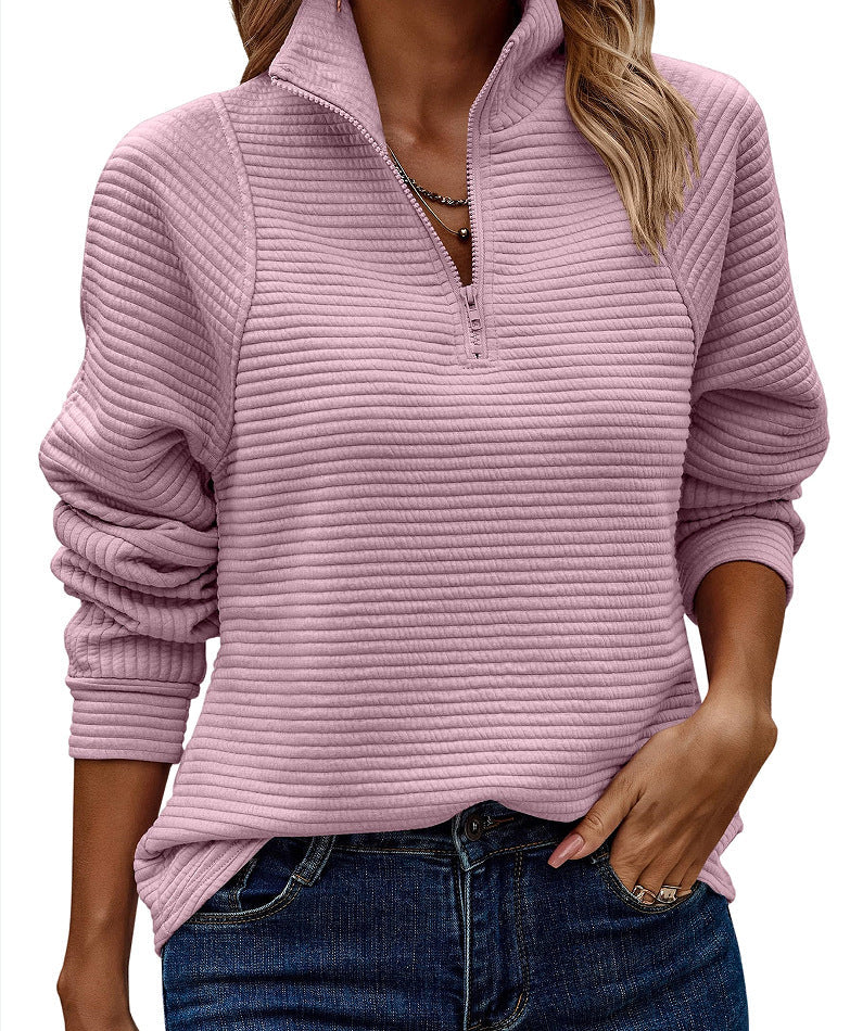Women's Ribbed Half-Zip Fleece Jumper Relaxed Fit