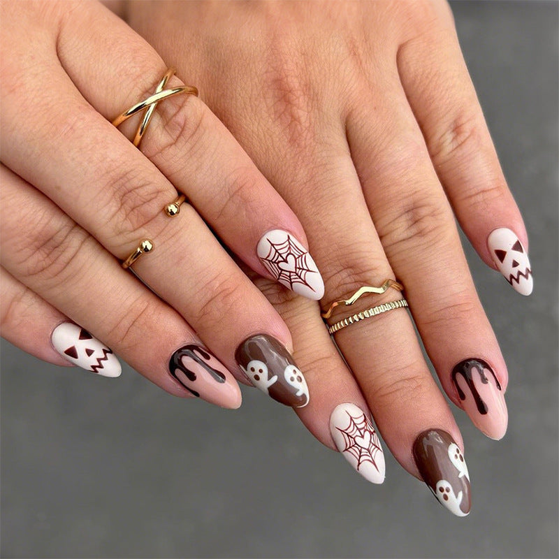 Themed Press-On Nail Art Set with Creative Halloween Designs Stornfield