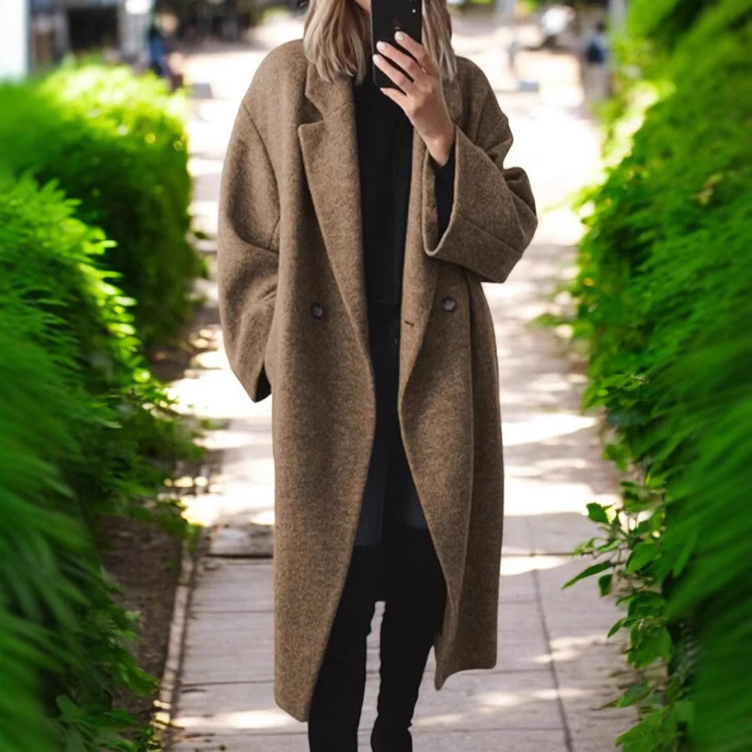 Women's Oversized Longline Coat Double-Breasted