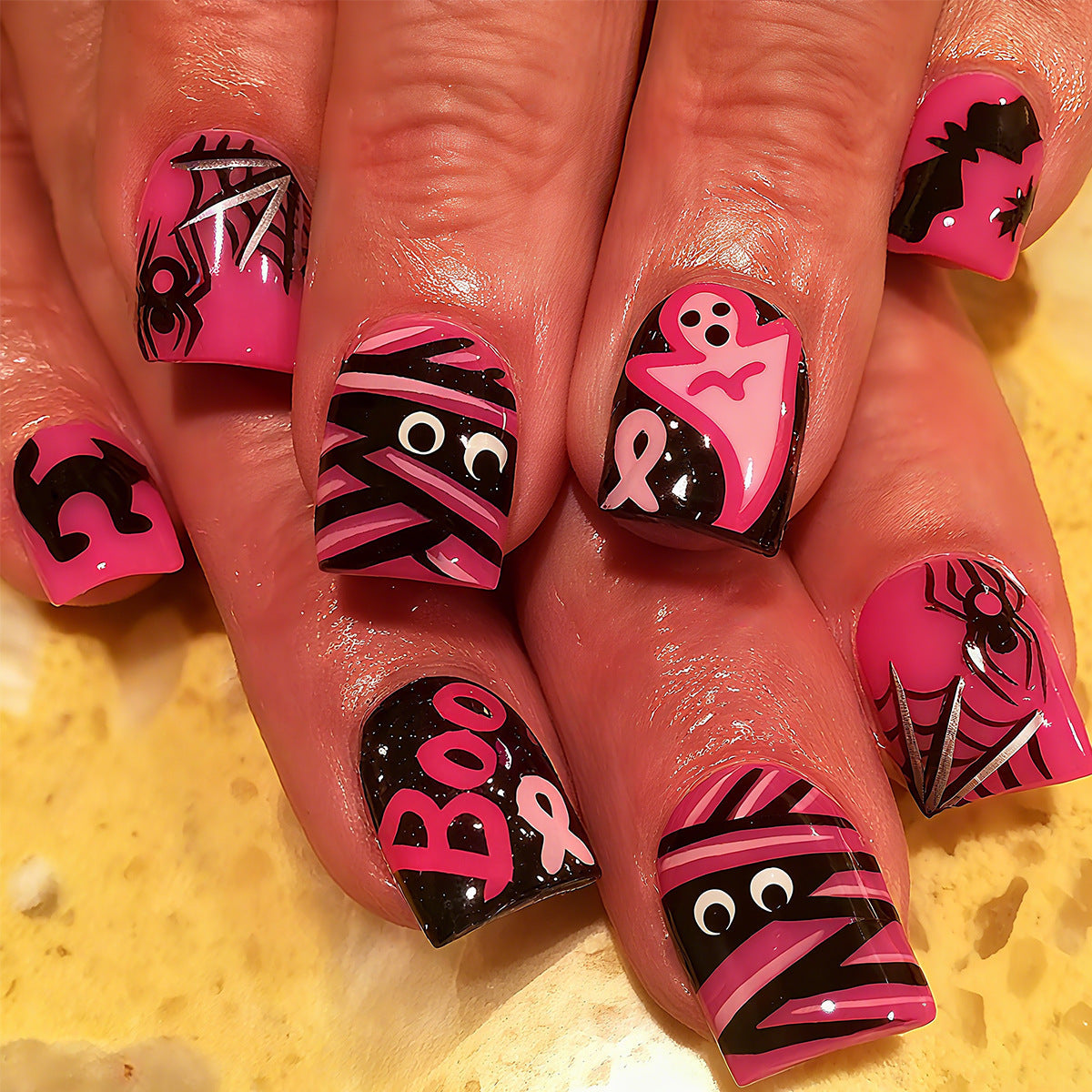 Acrylic nail set with Halloween motif and creative designs Stornfield