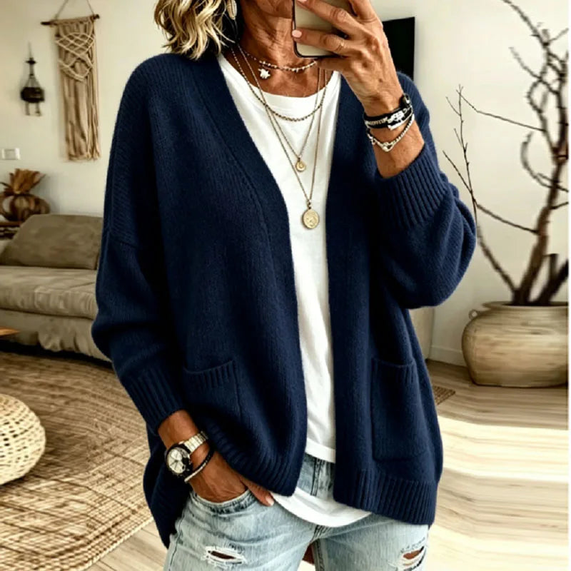 Oversized Open Front Cardigan with Front Pockets