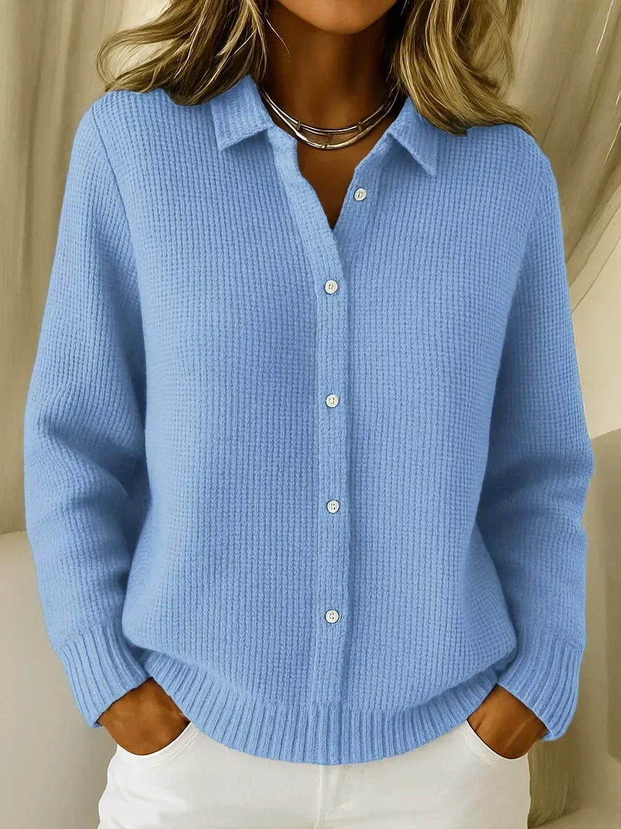 Women's Button-Front Cardigan with Collar and Cuffs