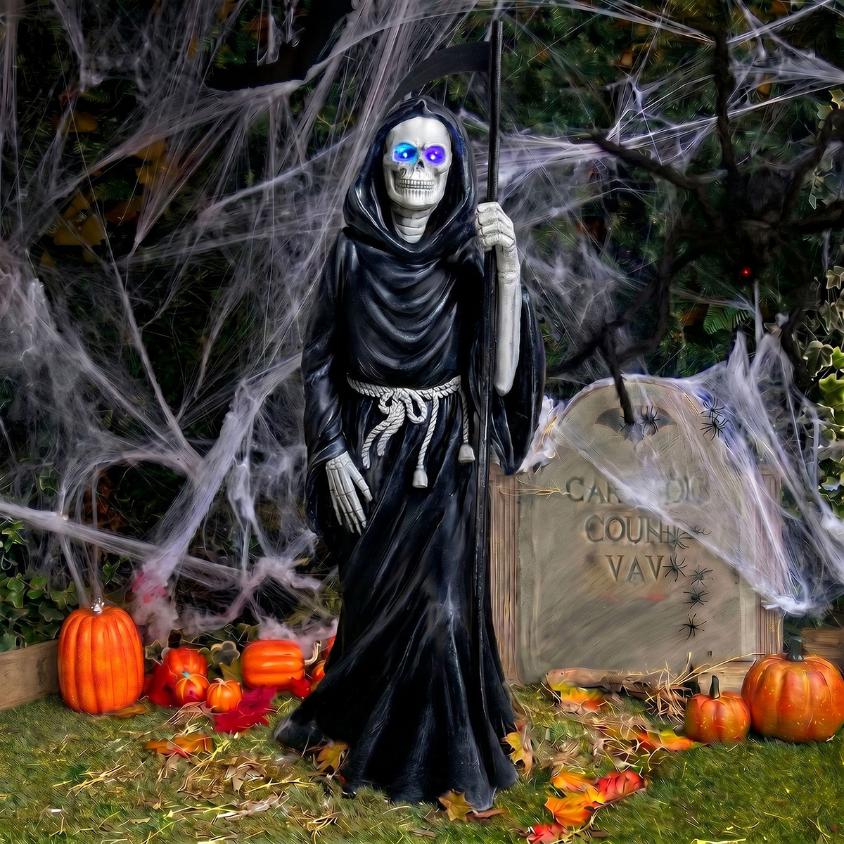 Halloween Grim Reaper 4ft Ornament with Scythe and Light Up Eyes