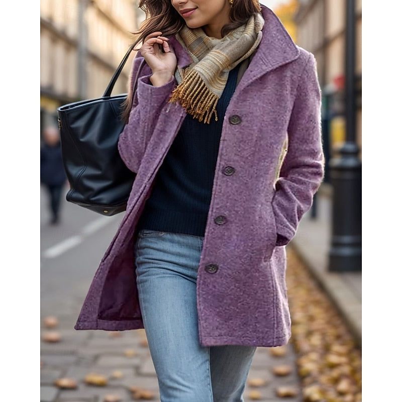 Women's Button-Front Turndown Collar Coat