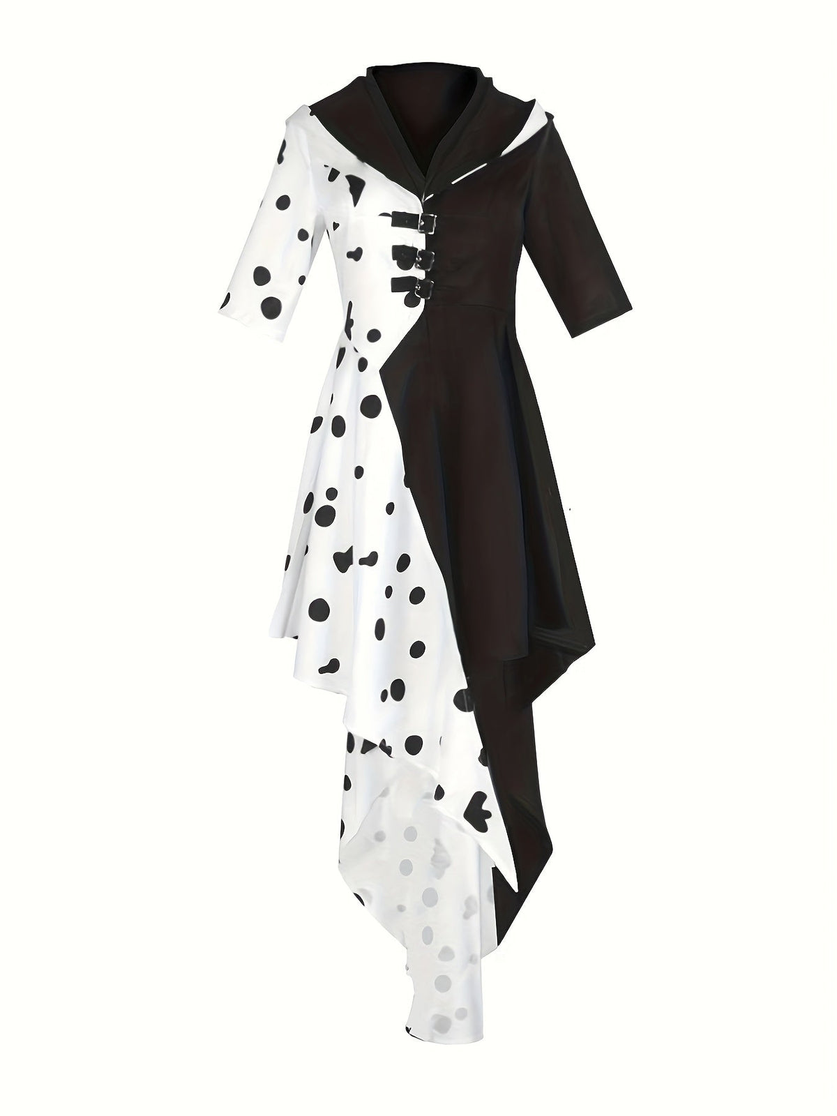 Ladies Hooded Dalmatian Halloween Movie Costume Dress | Asymmetrical High Low
