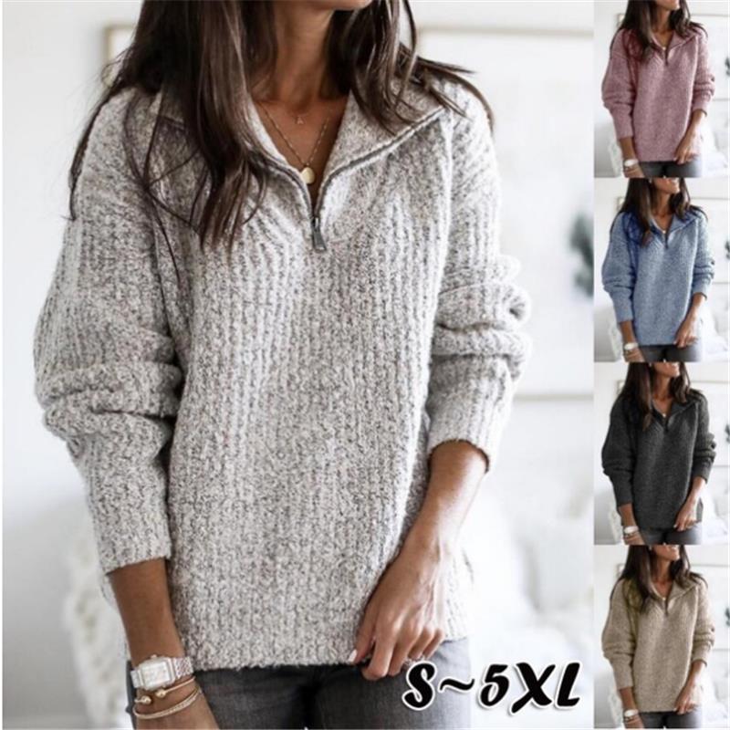 Women's Half-Zip Textured Jumper with Stand Collar