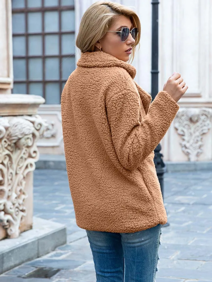 Women's Teddy Coat with Notch Lapel and Button Front