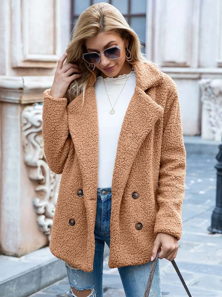 Women's Teddy Coat with Notch Lapel and Button Front