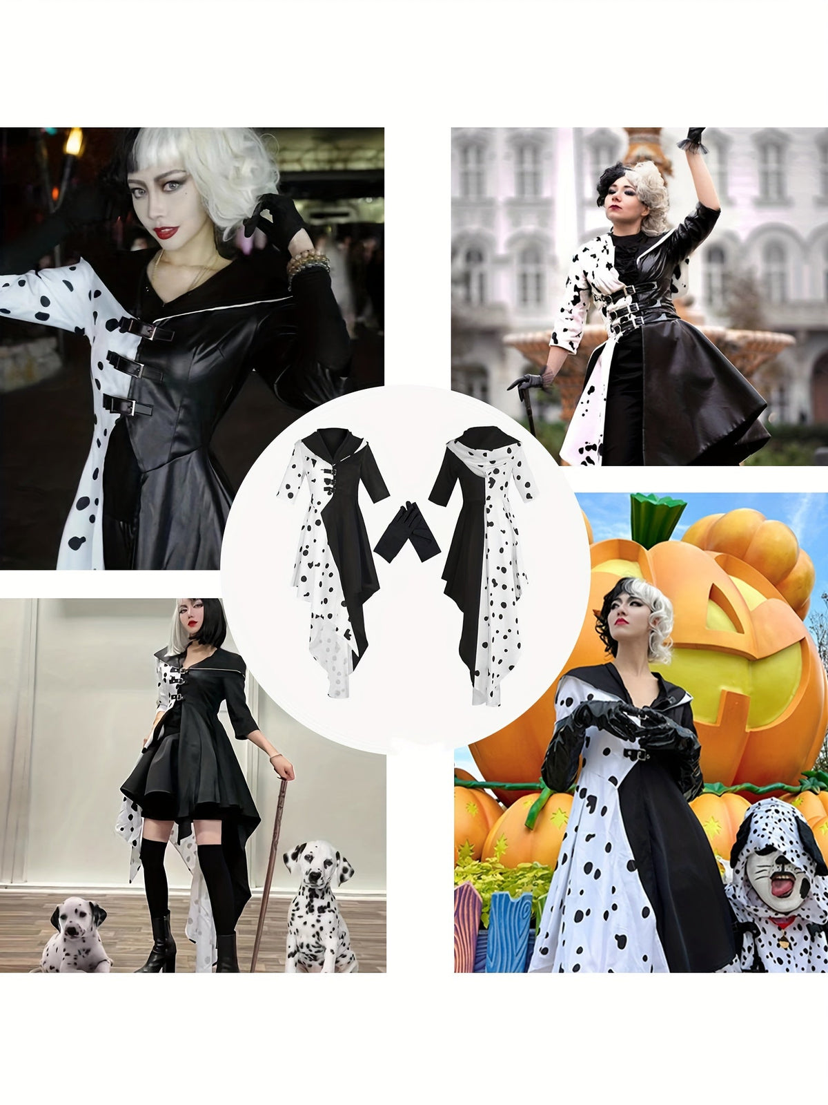 Ladies Hooded Dalmatian Halloween Movie Costume Dress | Asymmetrical High Low