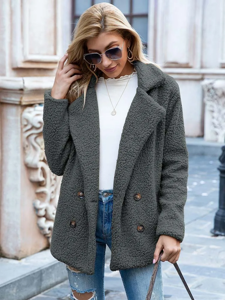 Women's Teddy Coat with Notch Lapel and Button Front