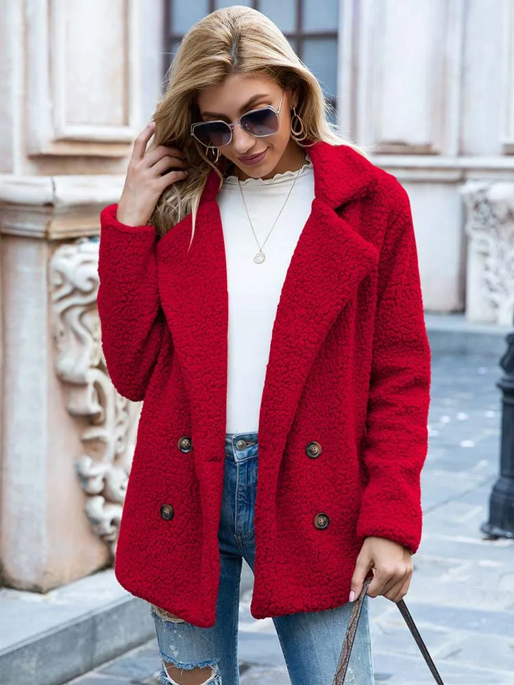 Women's Teddy Coat with Notch Lapel and Button Front