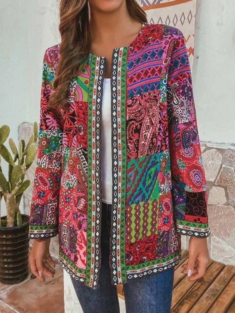 Women's Printed Open-Front Jacket with Long Sleeves