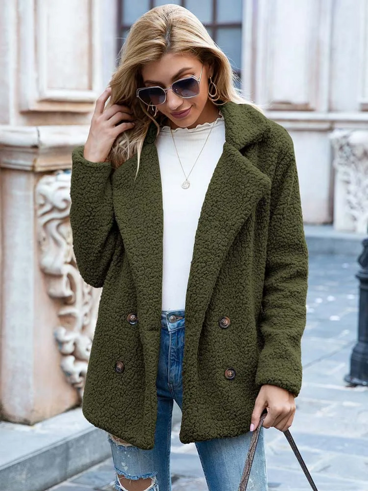 Women's Teddy Coat with Notch Lapel and Button Front