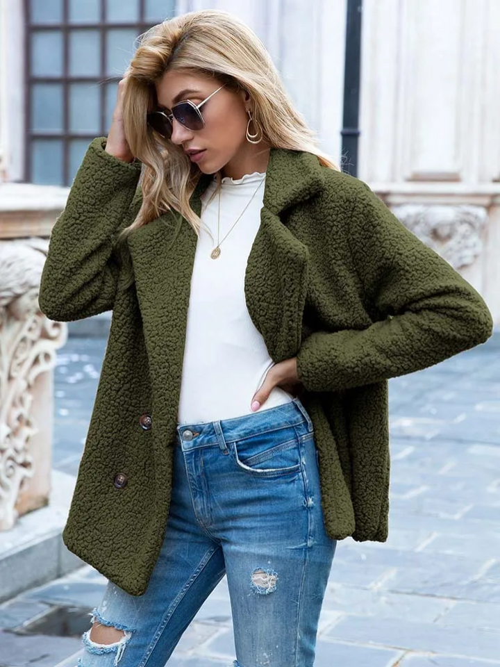 Women's Teddy Coat with Notch Lapel and Button Front