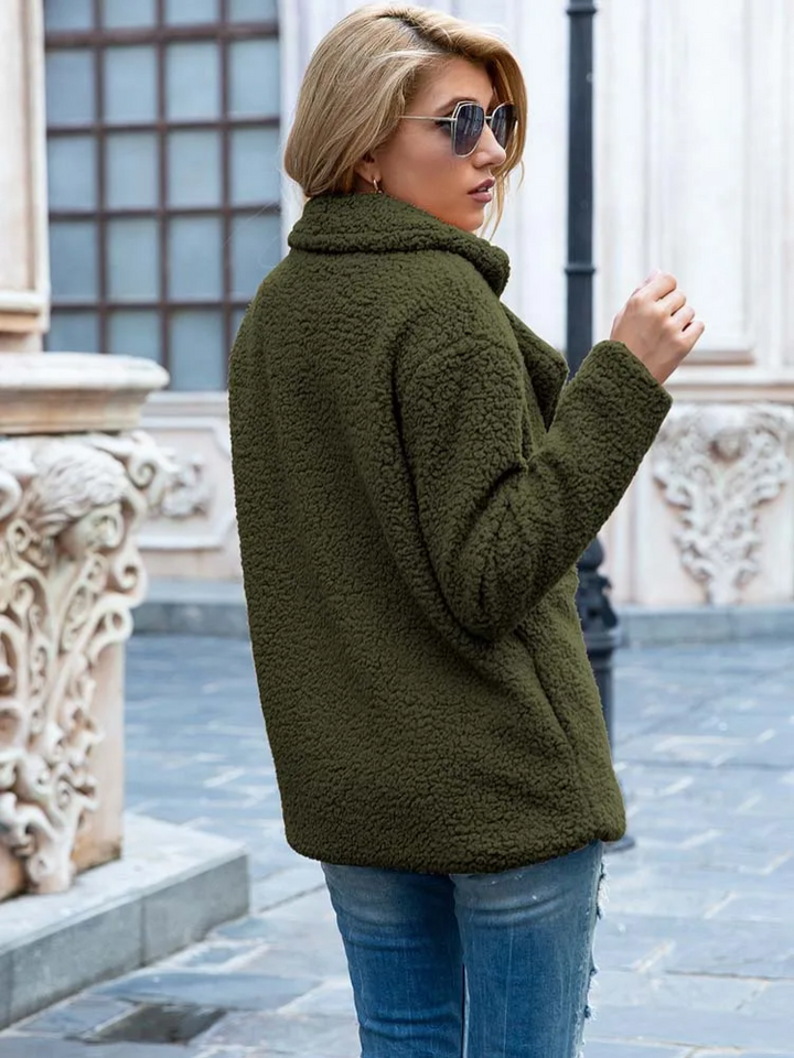 Women's Teddy Coat with Notch Lapel and Button Front