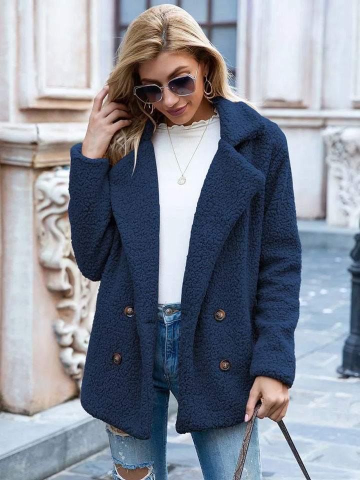 Women's Teddy Coat with Notch Lapel and Button Front