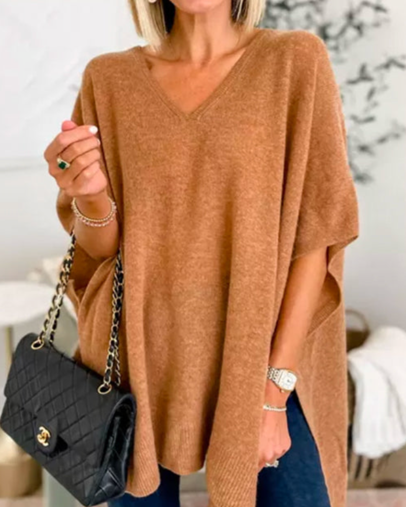 Women's Oversized V-Neck Poncho Jumper Relaxed Fit