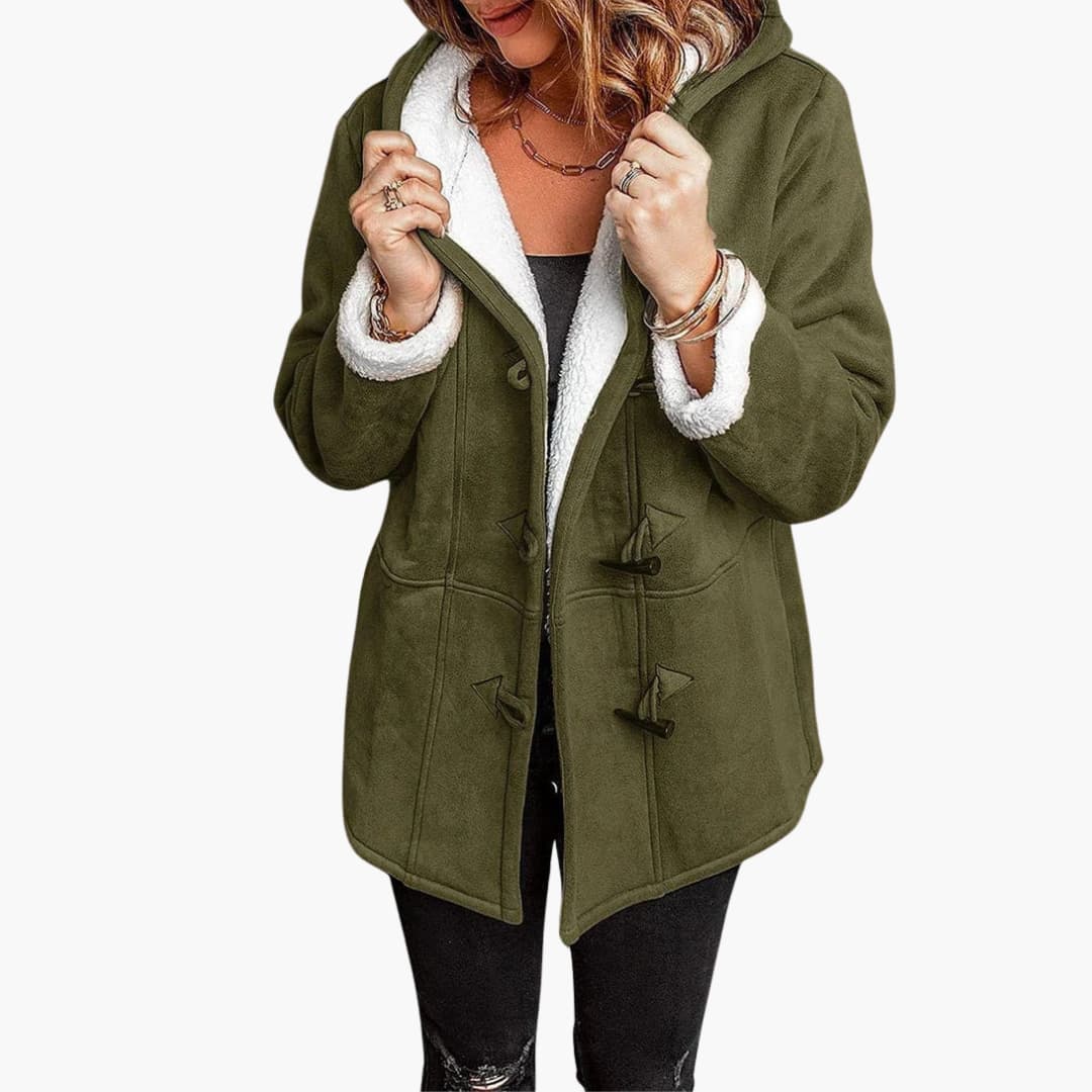 Women's Hooded Toggle Coat Sherpa Lined Mid-Thigh Length