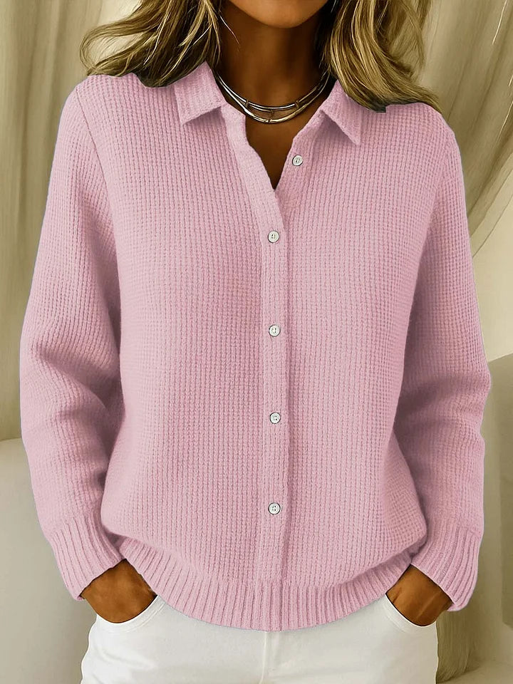 Women's Button-Front Cardigan with Collar and Cuffs