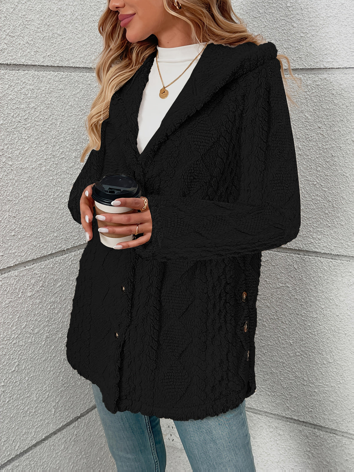 Women's Textured Button-Front Coat Relaxed Fit