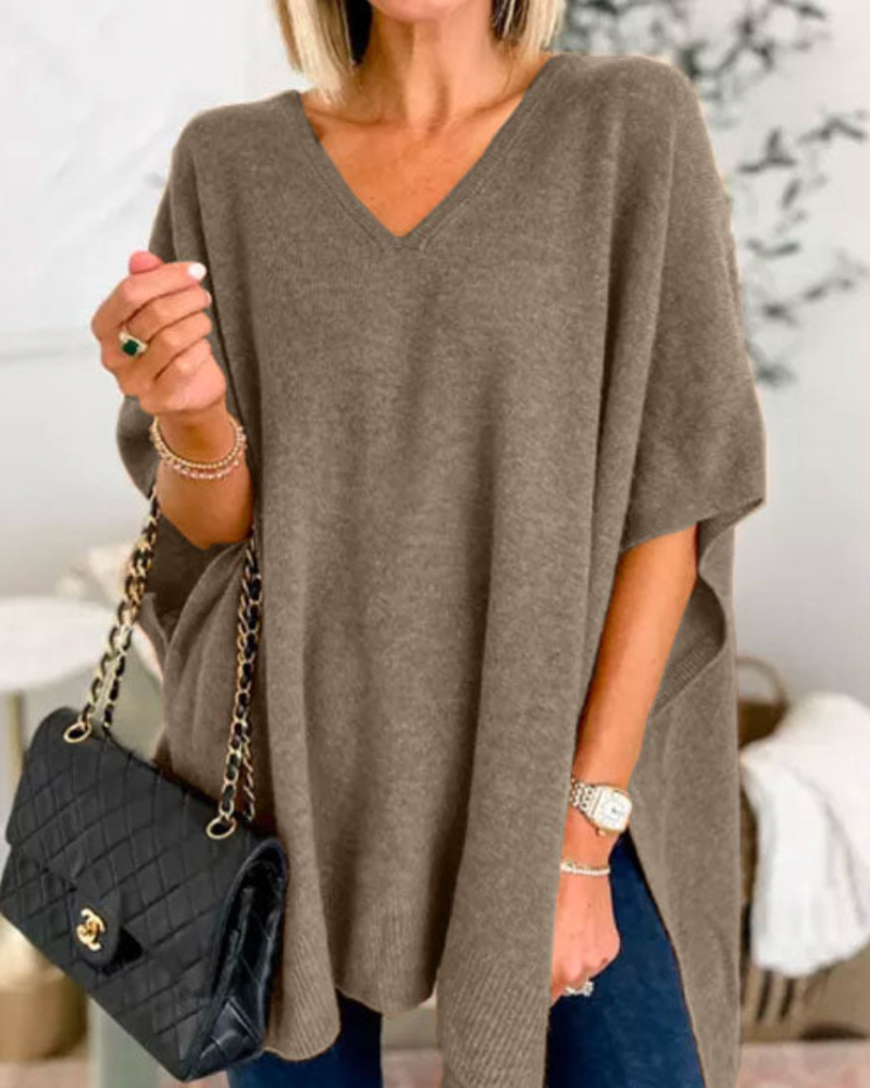 Women's Oversized V-Neck Poncho Jumper Relaxed Fit