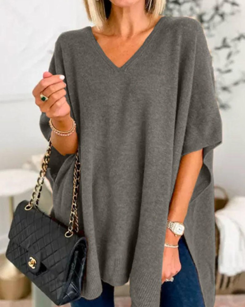 Women's Oversized V-Neck Poncho Jumper Relaxed Fit