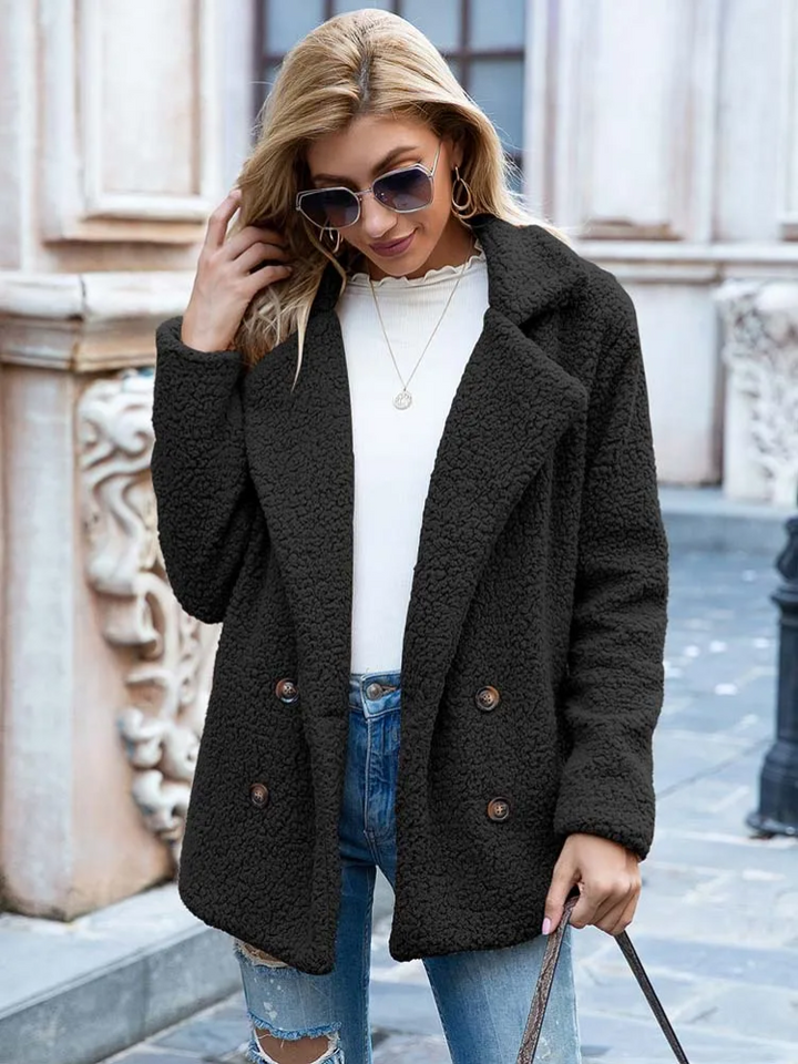 Women's Teddy Coat with Notch Lapel and Button Front