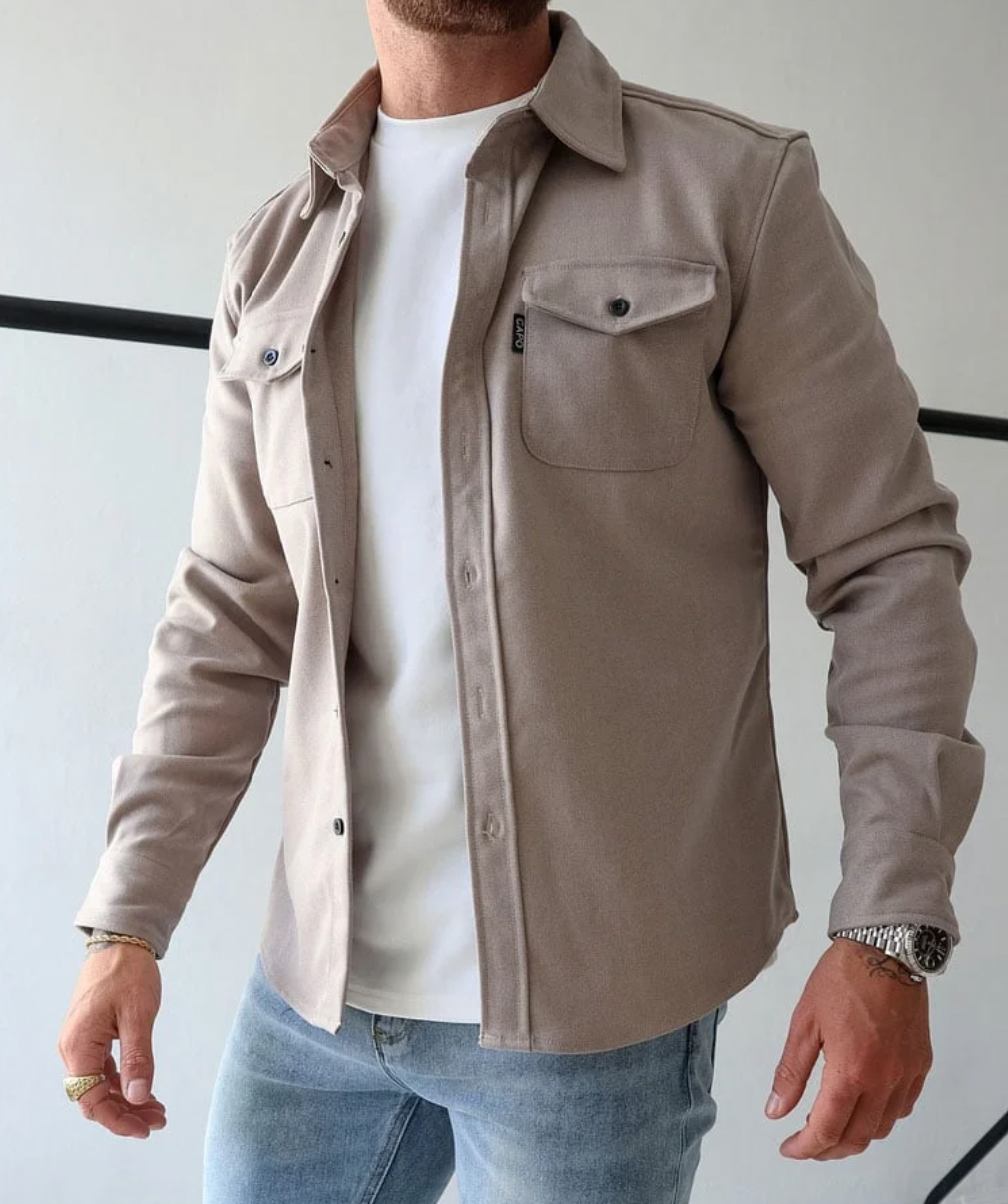 Men's Casual Shirt Jacket with Button Front and Chest Pockets
