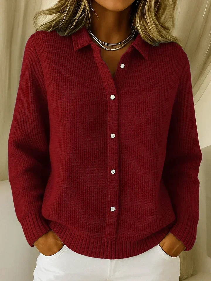 Women's Button-Front Cardigan with Collar and Cuffs