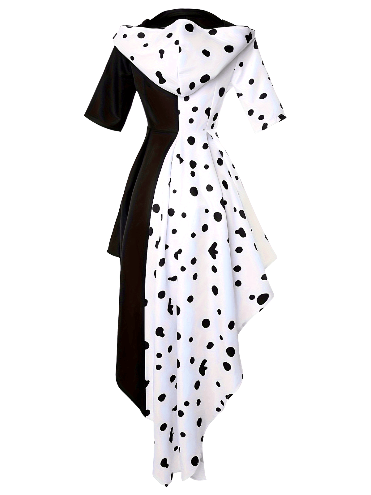Ladies Hooded Dalmatian Halloween Movie Costume Dress | Asymmetrical High Low