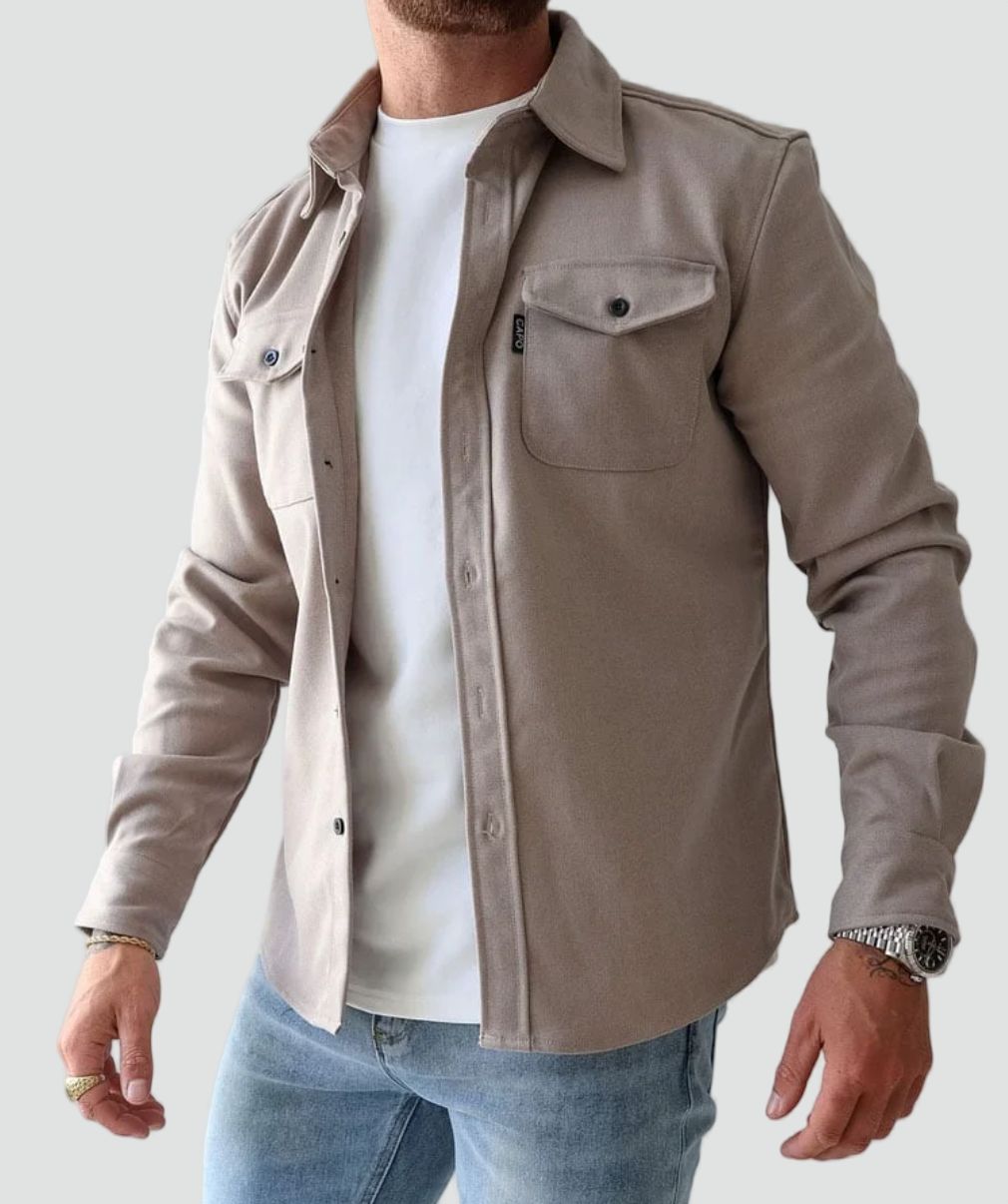 Men's Casual Shirt Jacket with Button Front and Chest Pockets