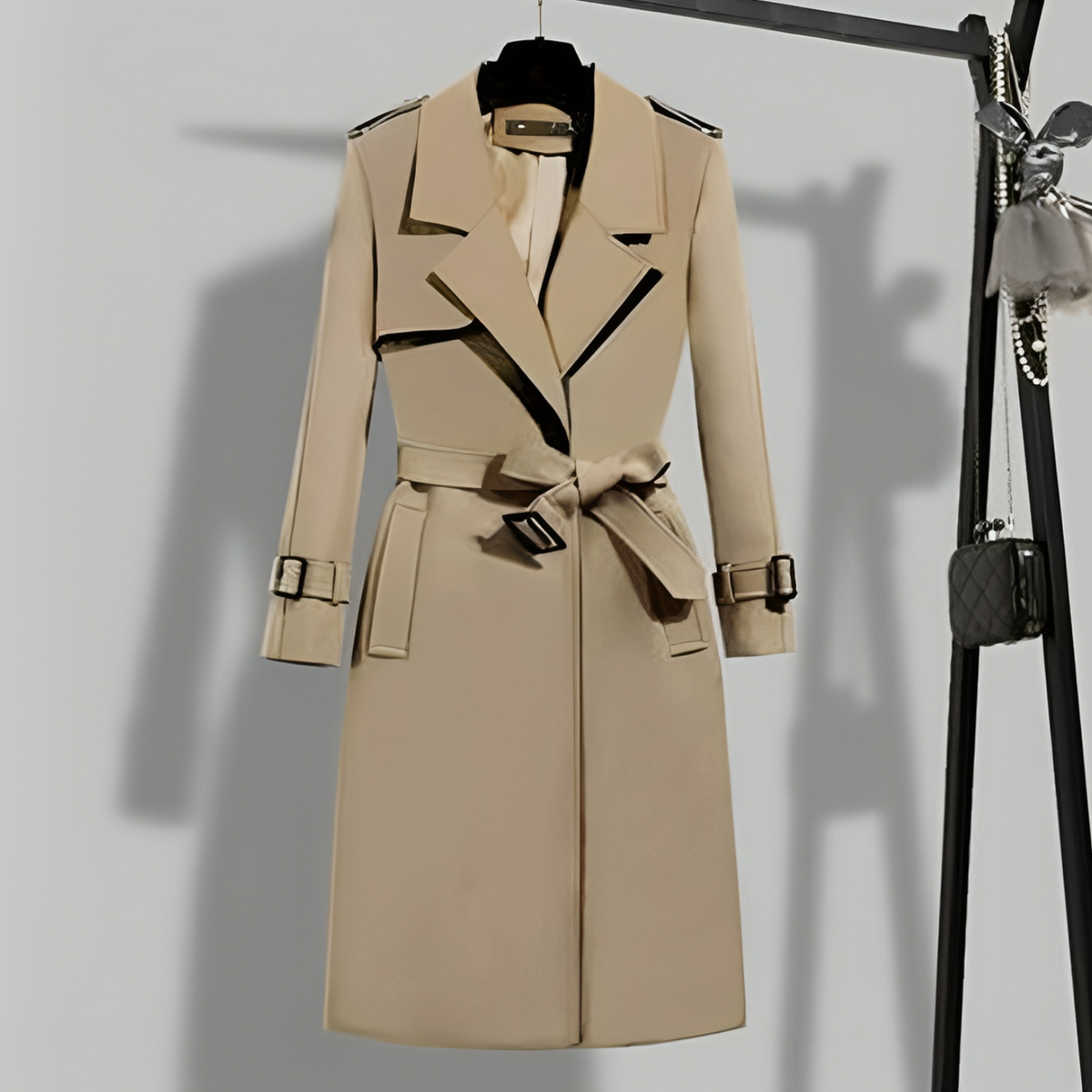 Women's Belted Trench Coat with Notched Lapel