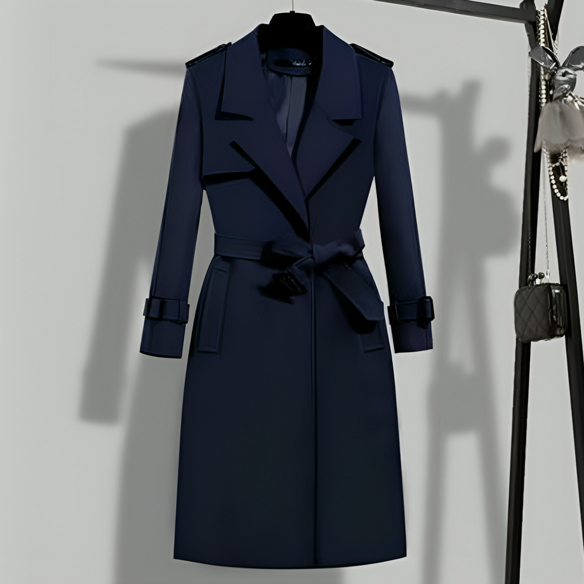 Women's Belted Trench Coat with Notched Lapel