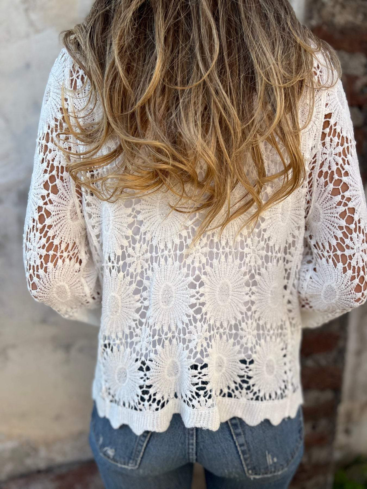 Breezy Crochet Lace Cardigan with Scalloped Hem and V-Neckline