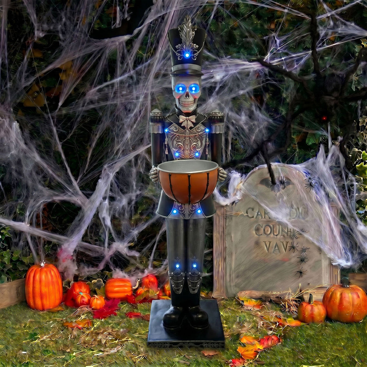 Halloween Skeleton 4ft Nutcracker with Trick or Treat Bowl and Multicoloured LED Lights