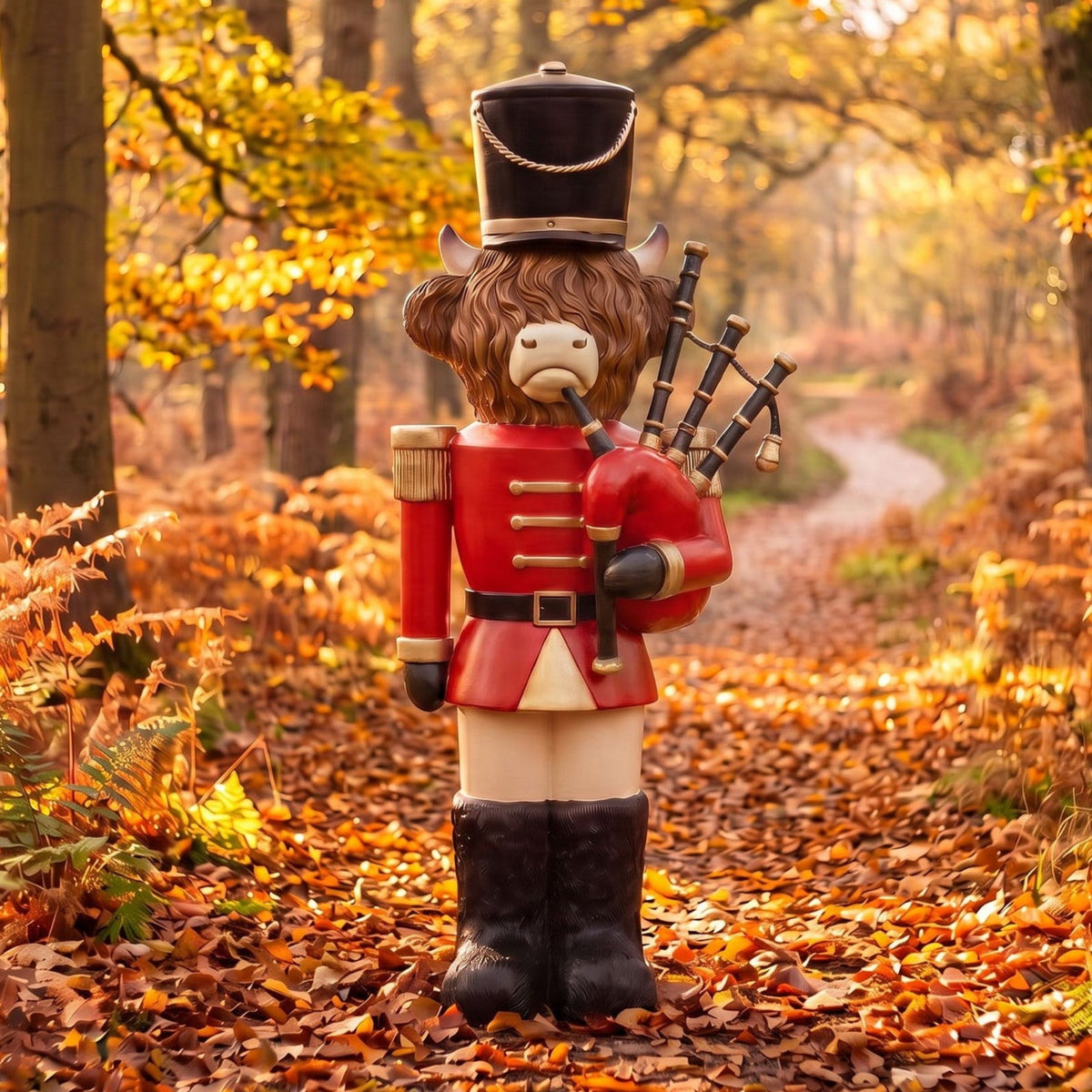 4ft Highland Cow Nutcracker with Bagpipes and LED Lights for Halloween or Christmas