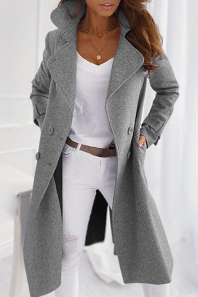 Chic Long Open Front Wool Coat with Wide Collar