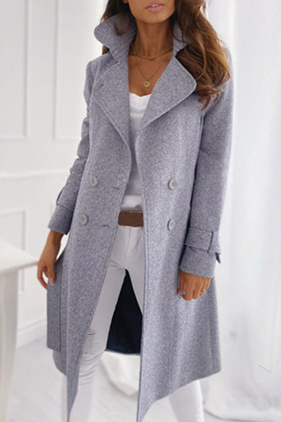 Chic Long Open Front Wool Coat with Wide Collar