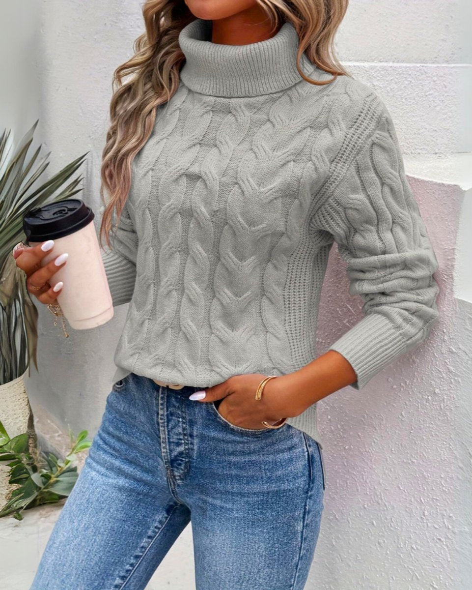 Cosy Cable Knit Turtleneck Sweater with Ribbed Cuffs