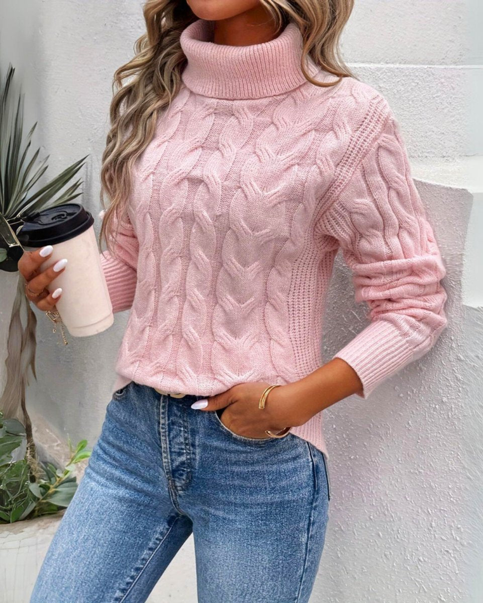 Cosy Cable Knit Turtleneck Sweater with Ribbed Cuffs