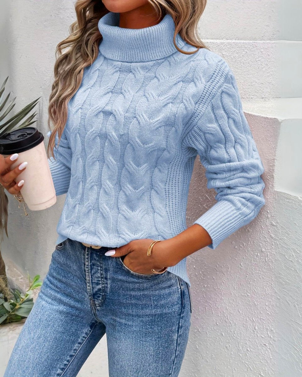 Cosy Cable Knit Turtleneck Sweater with Ribbed Cuffs