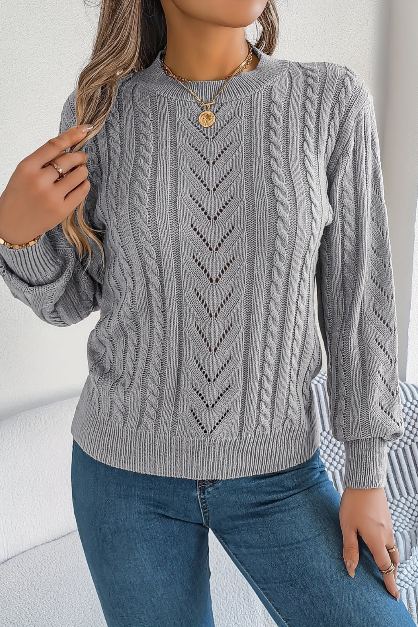 Cosy Crew Neck Cable Knit Sweater
