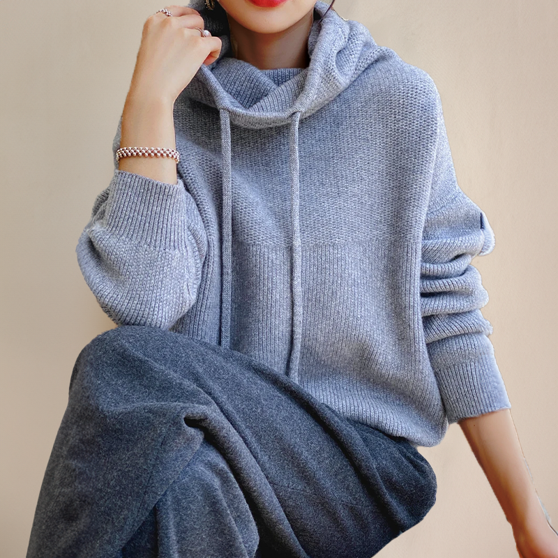 Cosy Oversized Knit Hoodie Sweater with Drawstring Hood