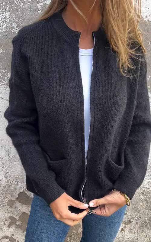 Cosy Zip-Up Knit Cardigan with Front Pockets