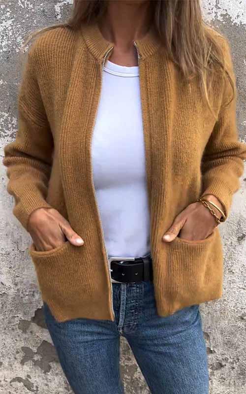 Cosy Zip-Up Knit Cardigan with Front Pockets
